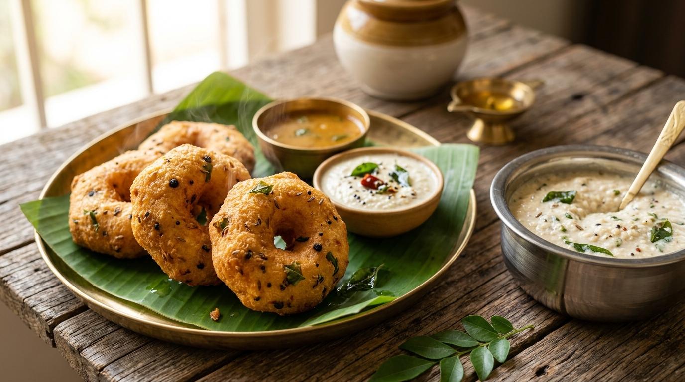 Crispy golden Gaarelu Medu Vada with fluffy aerated stone-ground batter